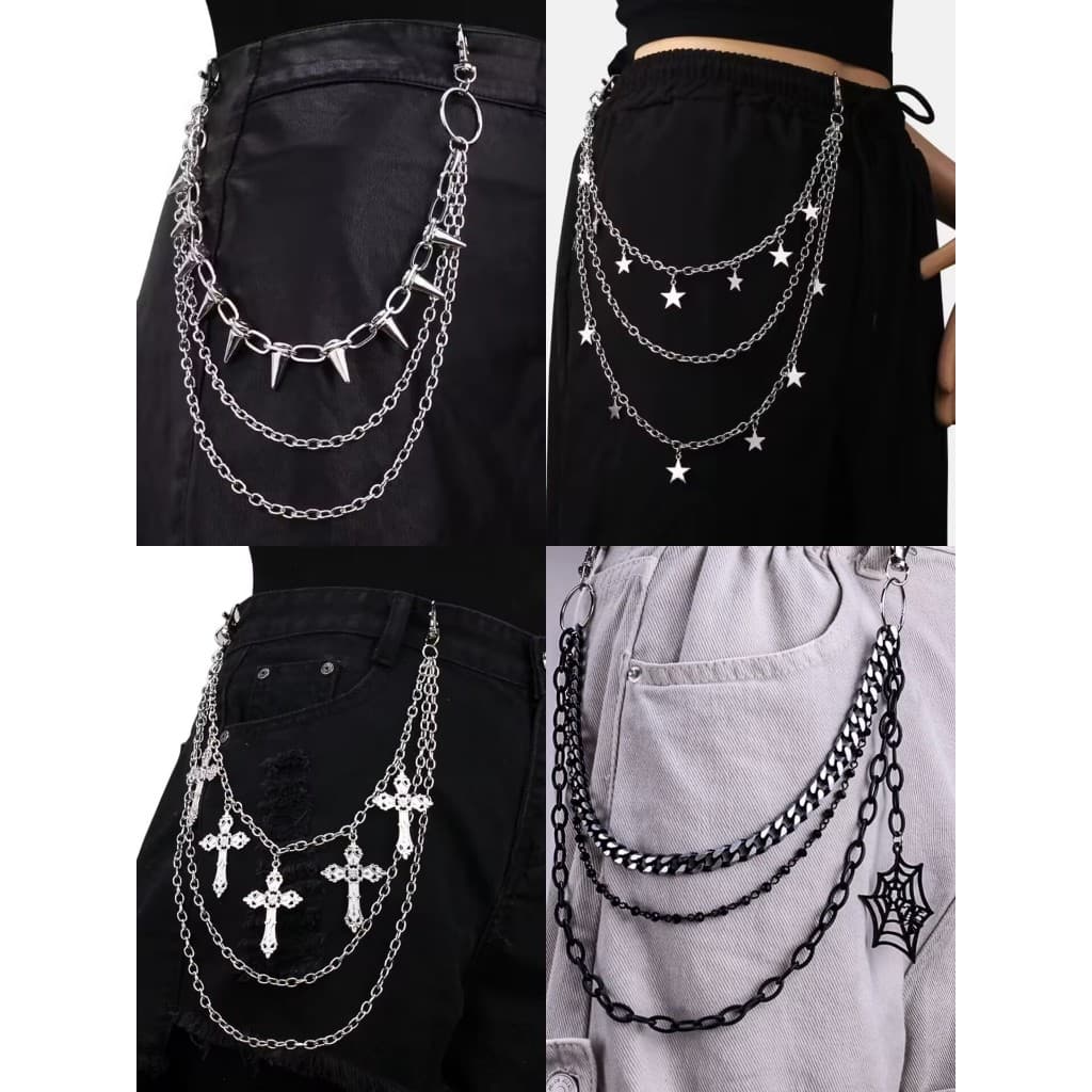 Corrente De Calças de estrela cruzada de teia de aranha de três camadas estilo punk de Halloween