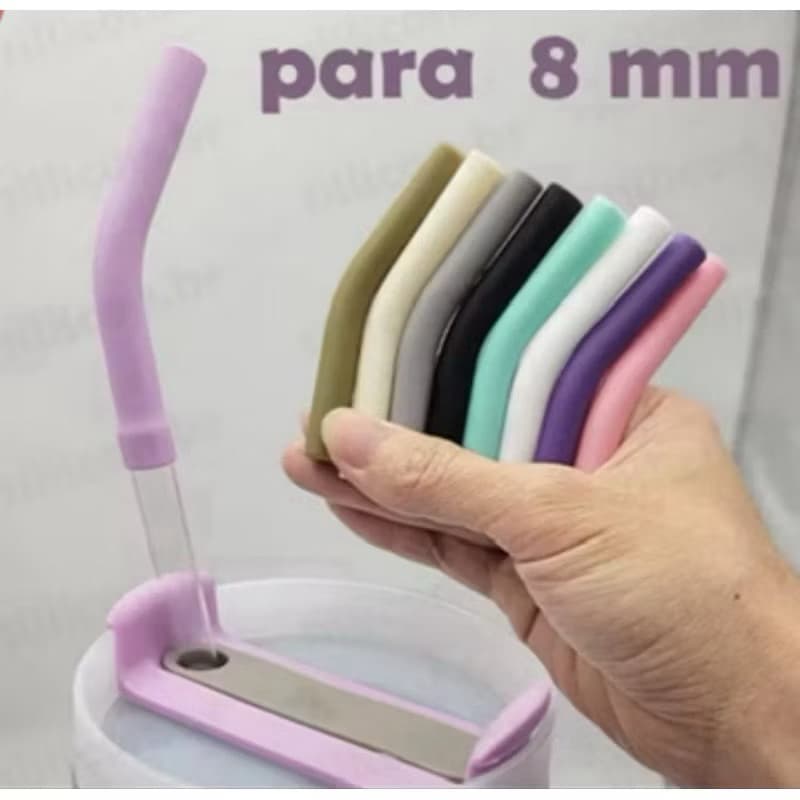 Ponteira de Canudo Curto Reutilizável de Silicone macio Colorido Flexível 9cm para Copos e Garrafas"