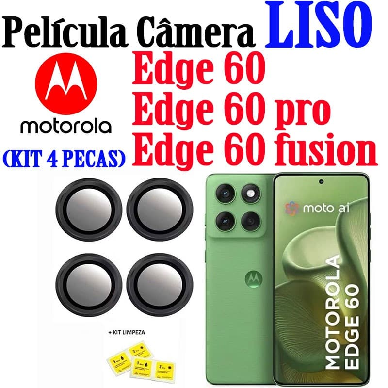 (KIT4PCS)Película De Câmera P/MOTOROLA EDGE 60/ 60 PRO /60 FUSION  Protetor De Lente Com Anel De Metal Vidro Temperado
