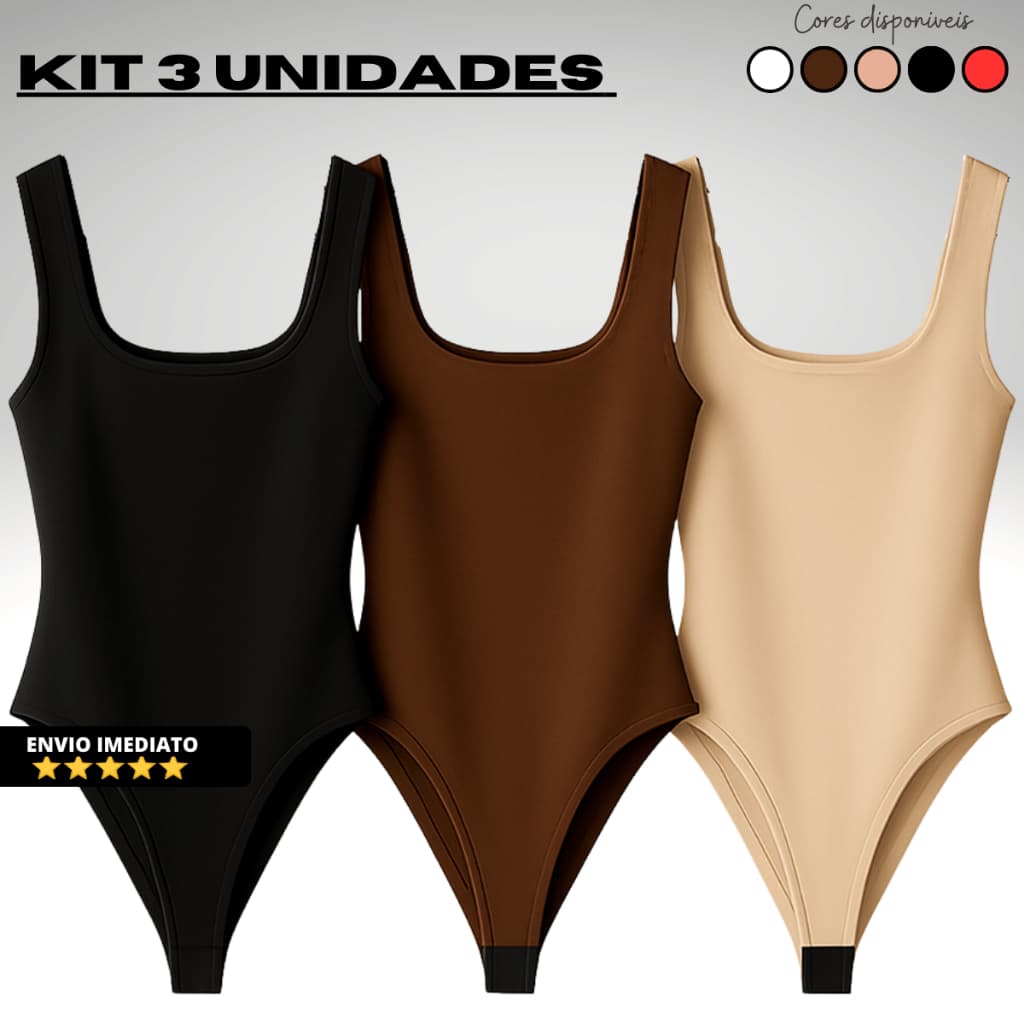 Kit 3 Body Decote Quadrado Feminino Tecido Suplex Moda Tendência Premium
