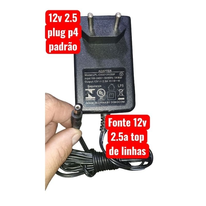 KIT 20 fontes alimentação 12v 2.5 ou 3.0 amper fontes ONU ONT Roteadores em geral plug P4 padrão
