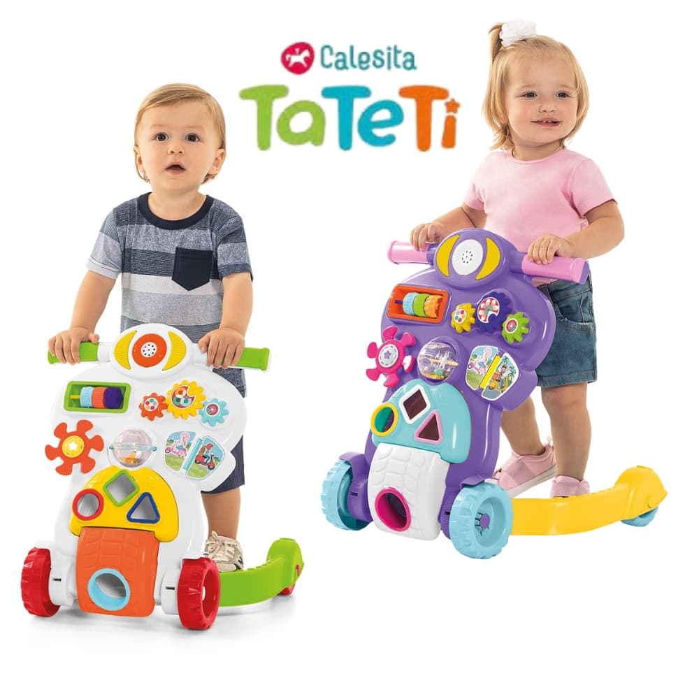 Andador Infantil Bebe Piloto Educativo Empurrador Didático 2 em 1 Tateti Calesita Rosa / Branco