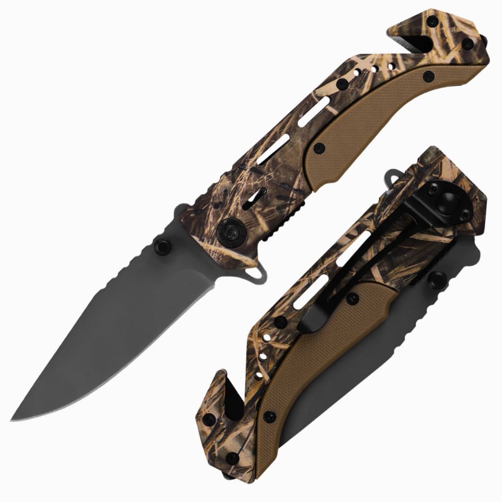 Canivete Tático Dobrável de Caça e Pesca C139G3 Lâmina de Aço com Cabo Camuflado e Clip de Bolso
