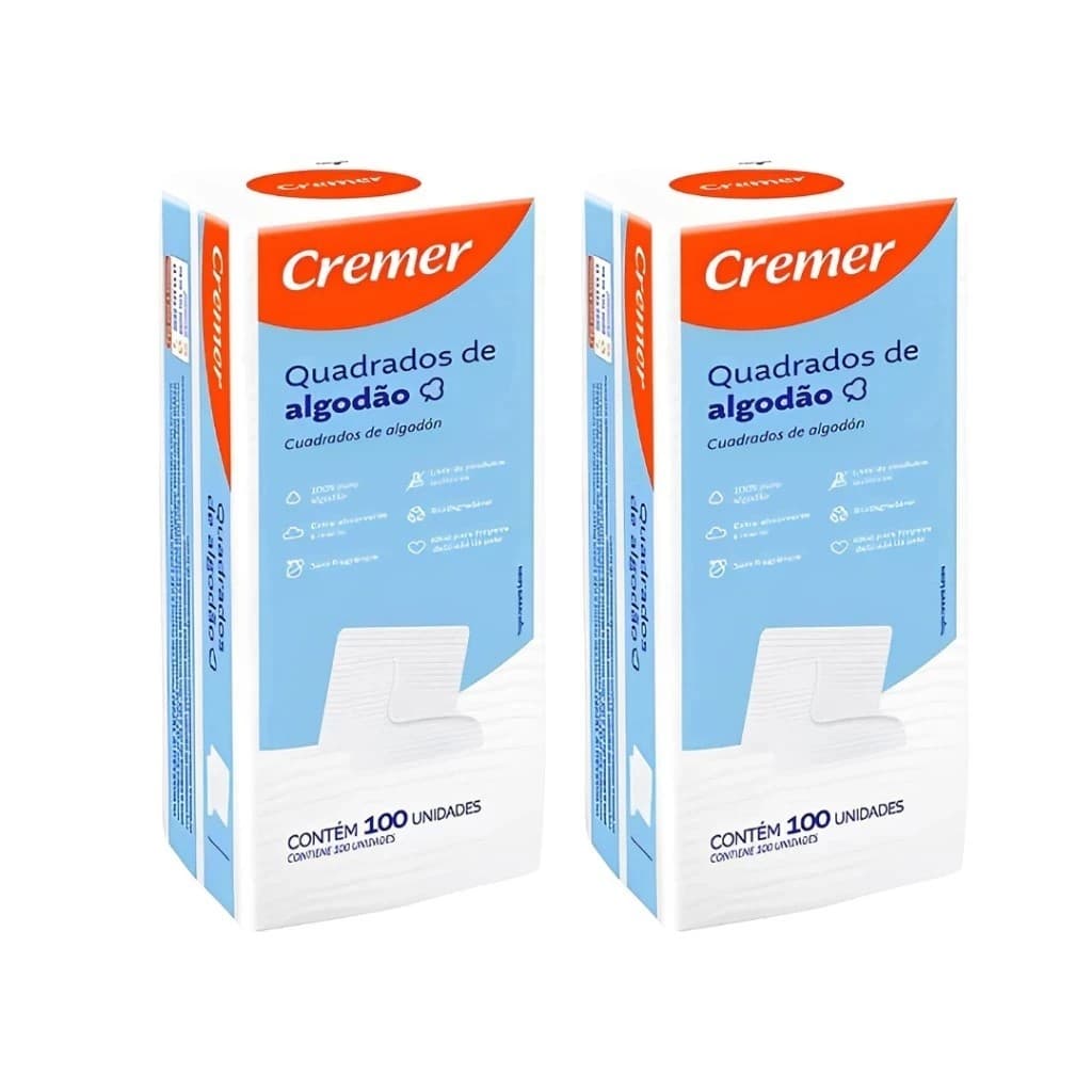 Kit com 2 algodão quadrado Cremer 200 unidades