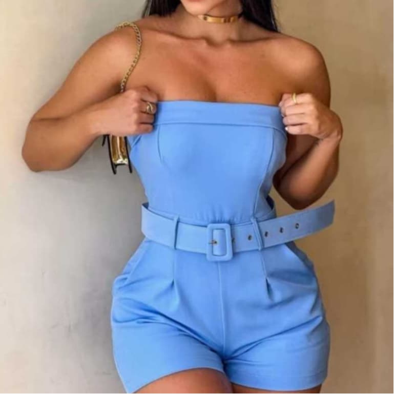 Macaquinho feminino Alfaiataria Tomara Que Caia Com Cinto megaliquida2026**&