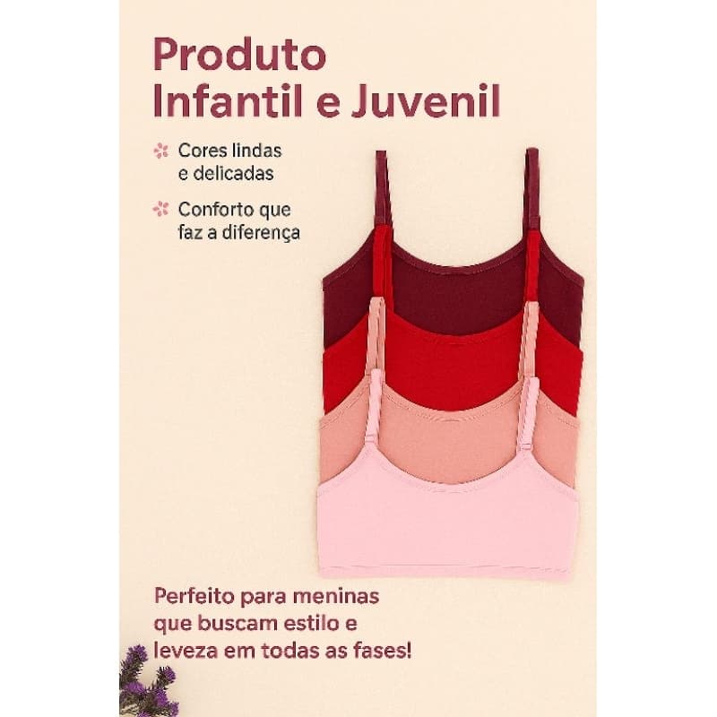 KIT COM 02 TOP INFANTIL/JUVENIL LISOS EM ALGODÃO SEM BOJO COM ALÇAS DE REGULAGEM