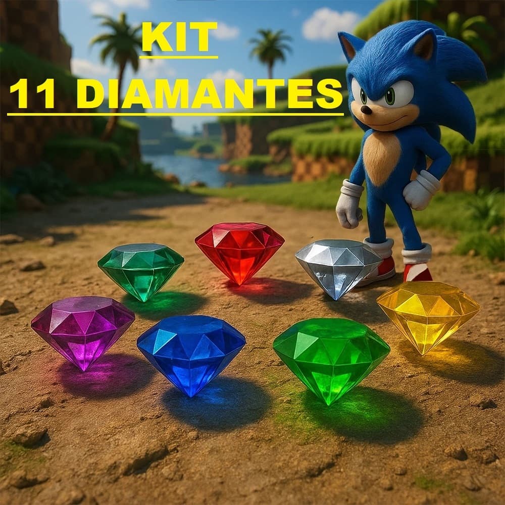 Diamantes Esmeraldas do Caos Sonic - Kit 11 Unidades Pedras Preciosas