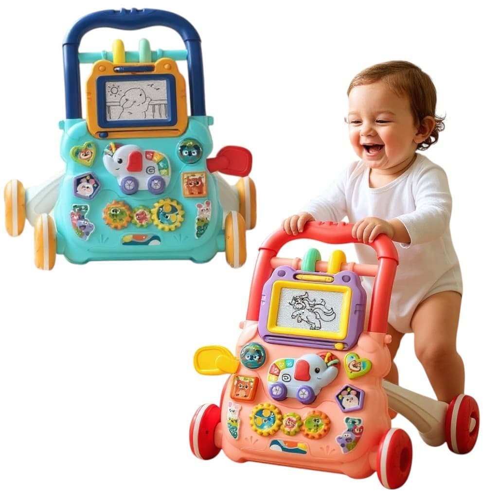 Andador Infantil Musical Bebê Primeiros Passos Empurrador Quadro Magico Educativo Rosa