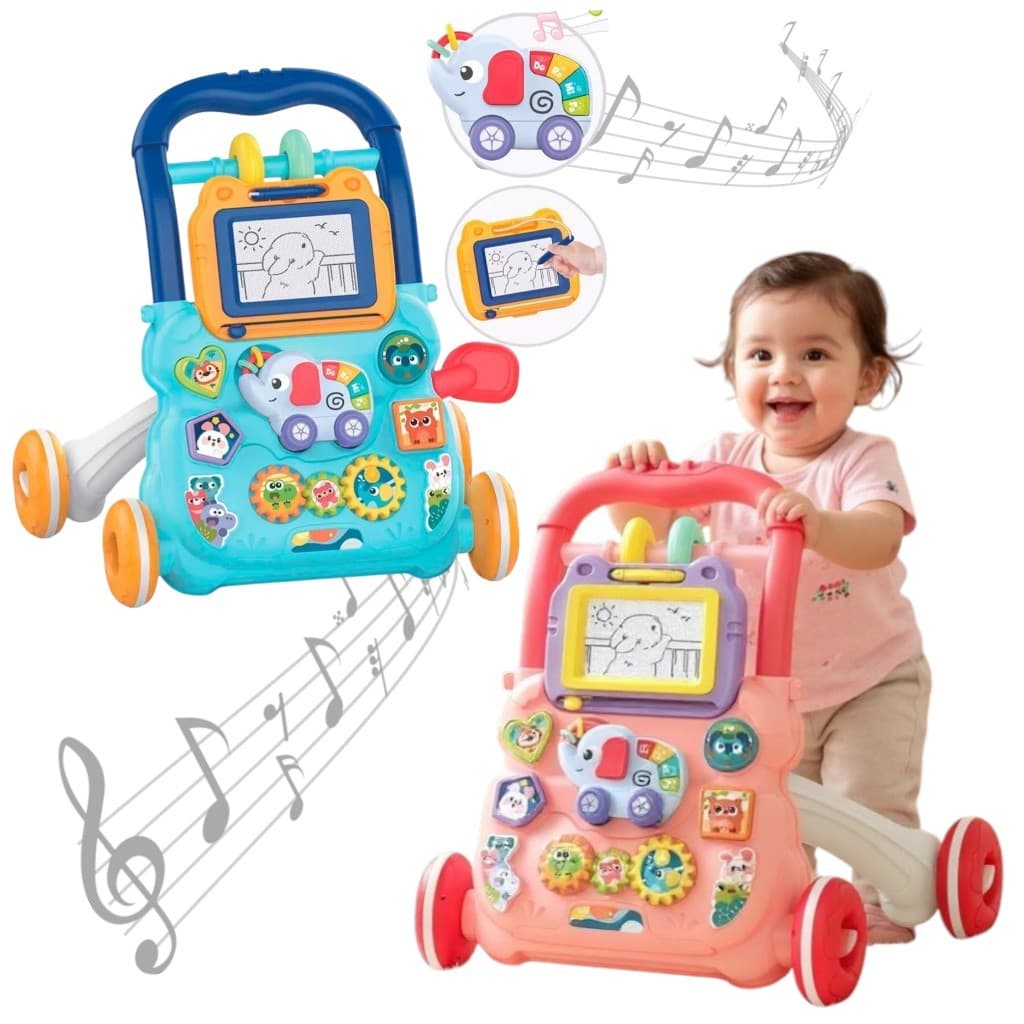 Andador Infantil Musical Bebê Empurrador Quadro Magico Educativo Rosa