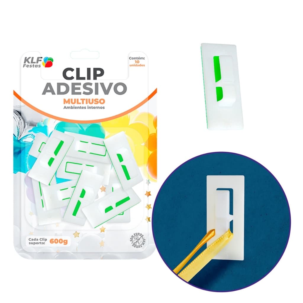 Suporte Clip Adesivo Multiuso Gancho Fixa Balão Cristal C/10
