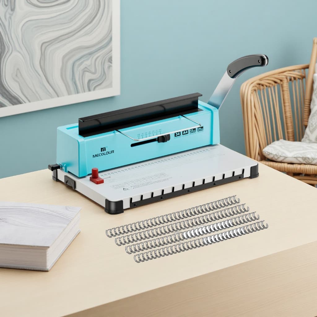 Kit Encadernadora 3x1 Wire-o 34 Furos Fura 12 Folhas + 100 Argolas Metálicas A4 MECOLOUR