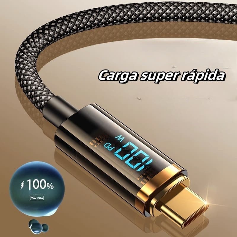 Carregador PD 100W Completo Cabo USB C 66W Visor Digital Universal -A2