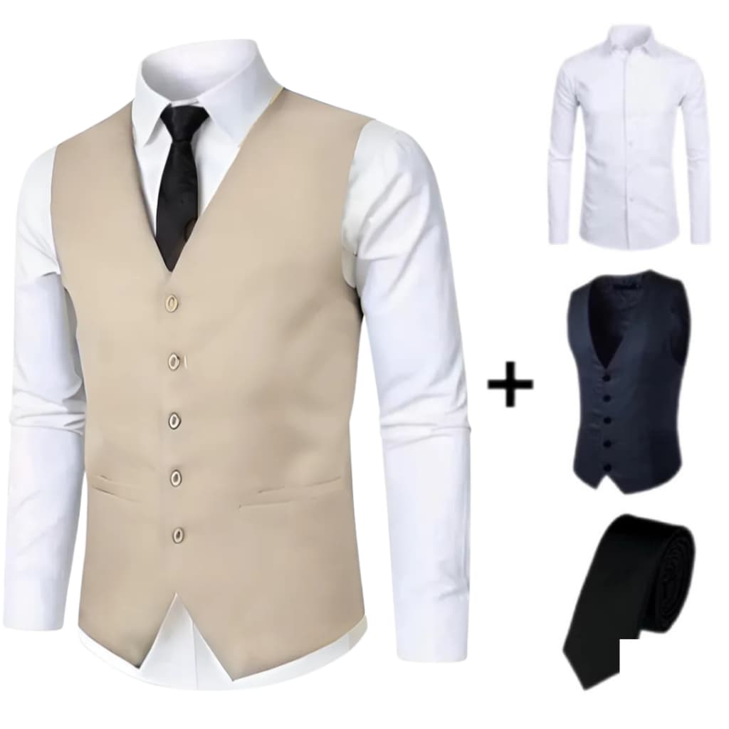 Kit Camisa Social Slim + Colete P/ Ternos Masculinos + Gravata Oxford - Pronta Entrega