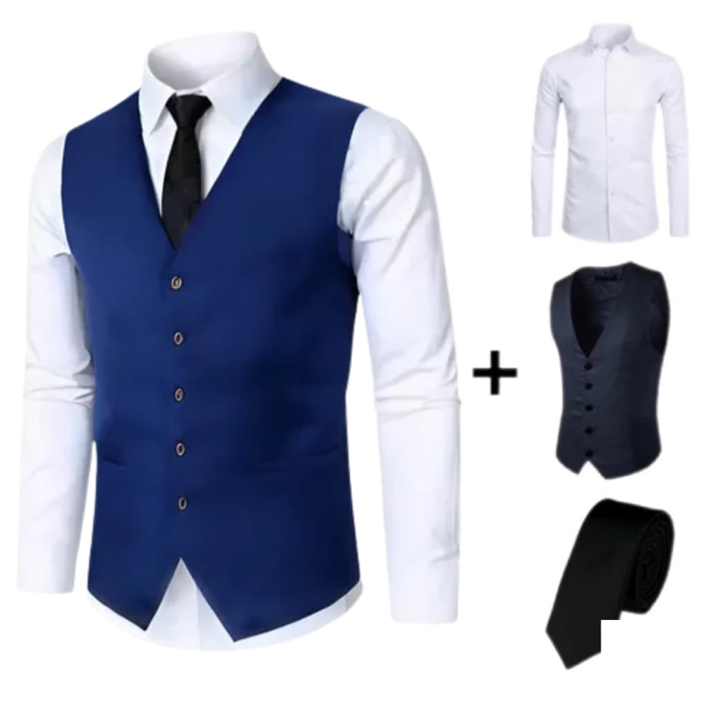 Kit Casamento Colete Social P/ Ternos Masculinos + Camisa Slim Fit + Gravata Premium