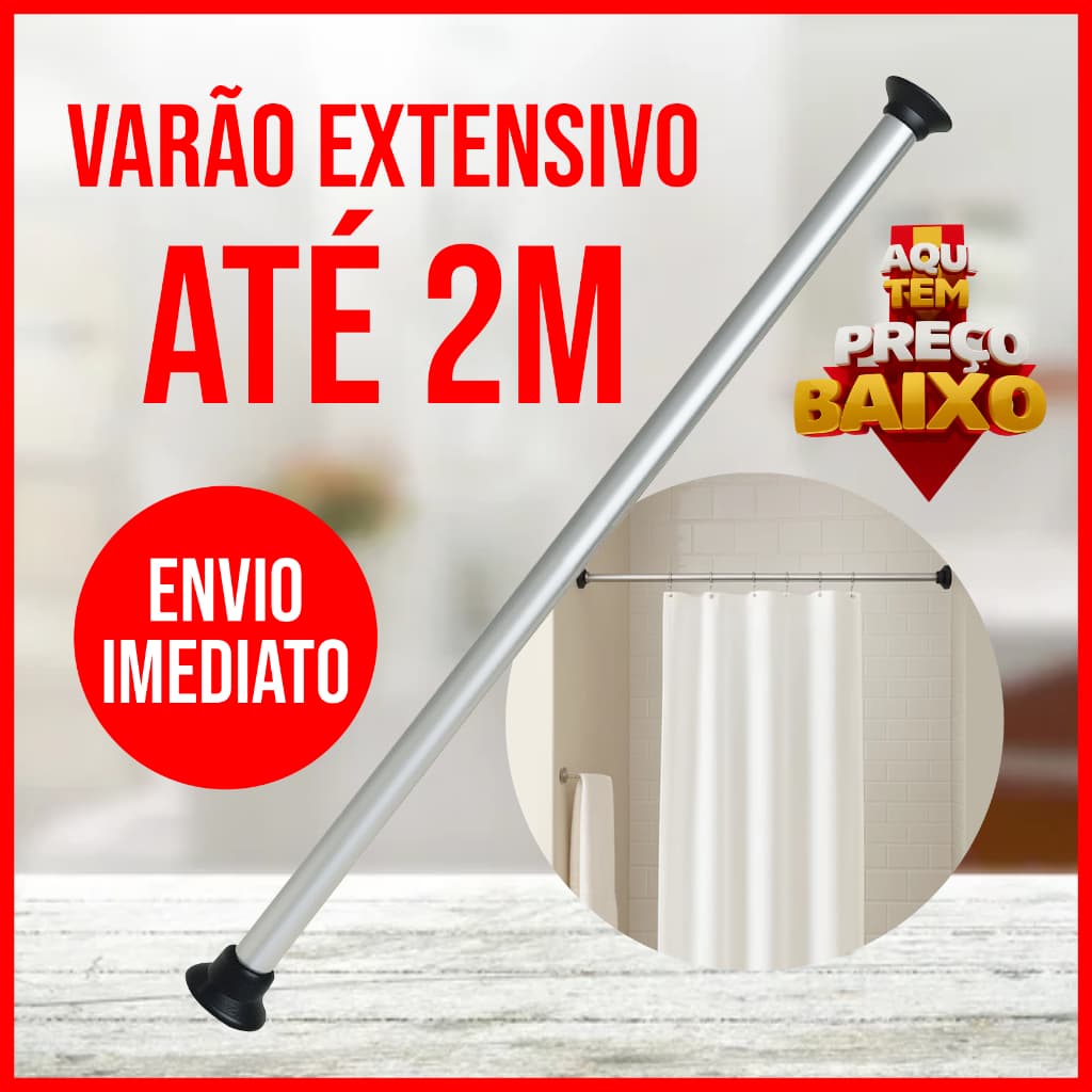 Varão Extensível Ajustável 60 a 90cm, 90 a 1,40m e 1,20 a 2m - Cortina Box e Cabides