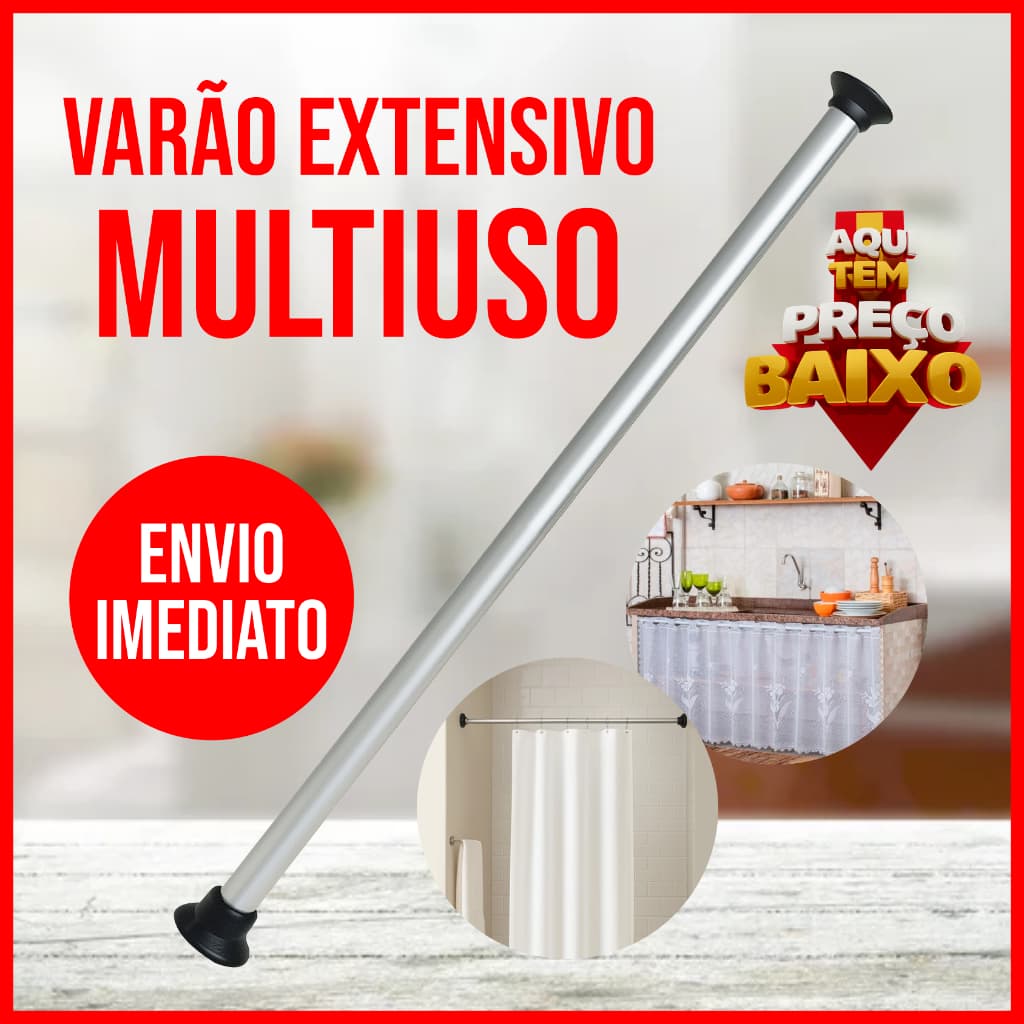 Varão de ALUMÍNIO Ajustável 60 a 90cm, 90 a 1,40m e 1,20 a 2m - Cortina Box e Cabides