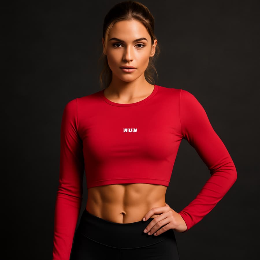 Cropped Esportivo Feminino Manga Longa UV 50+ Suplex Academia Fitness Treino Run Training
