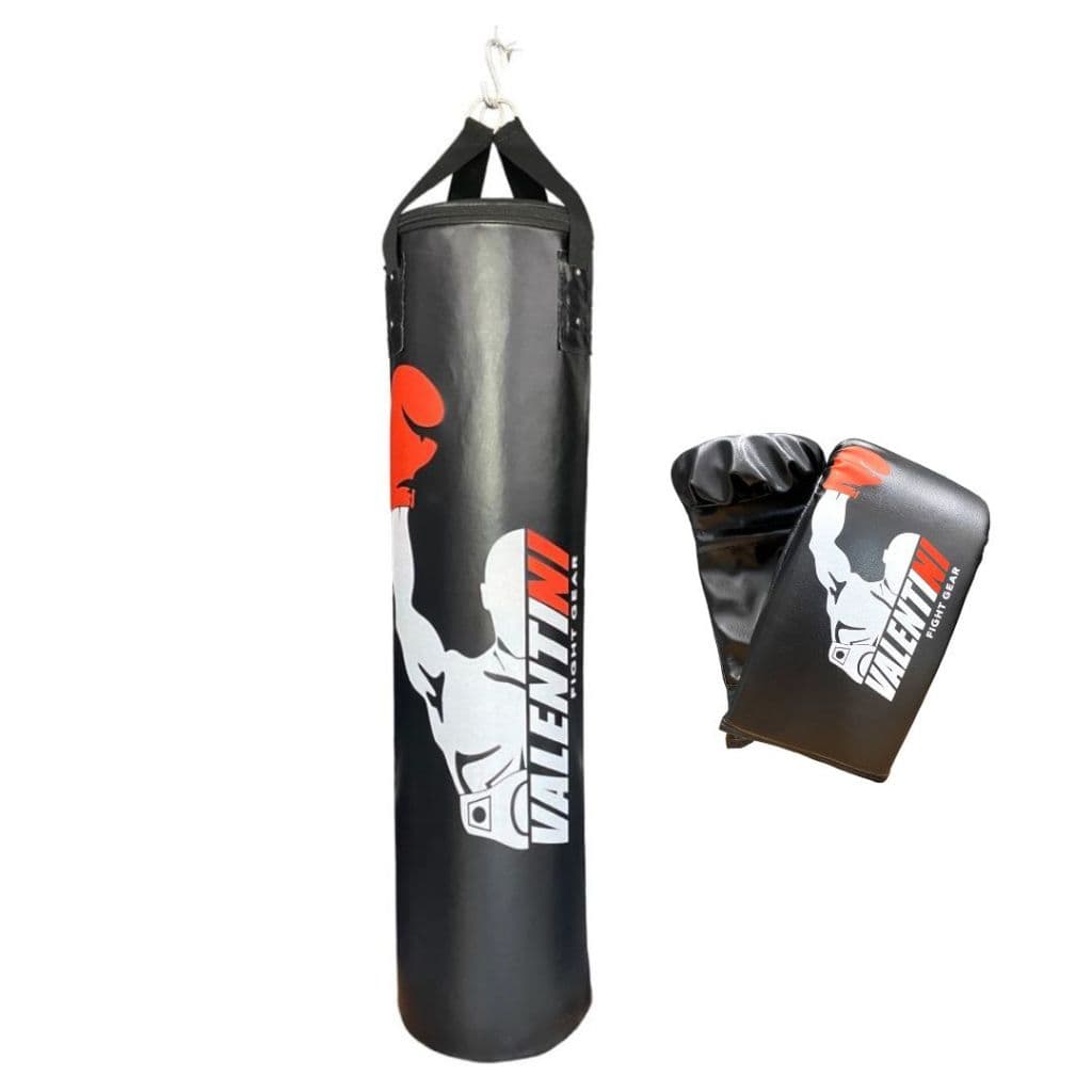 Saco de Pancada 90 cm VALENTINI - Treino Boxe Muay Thai  - Profissional + Luva Bate Saco Preta