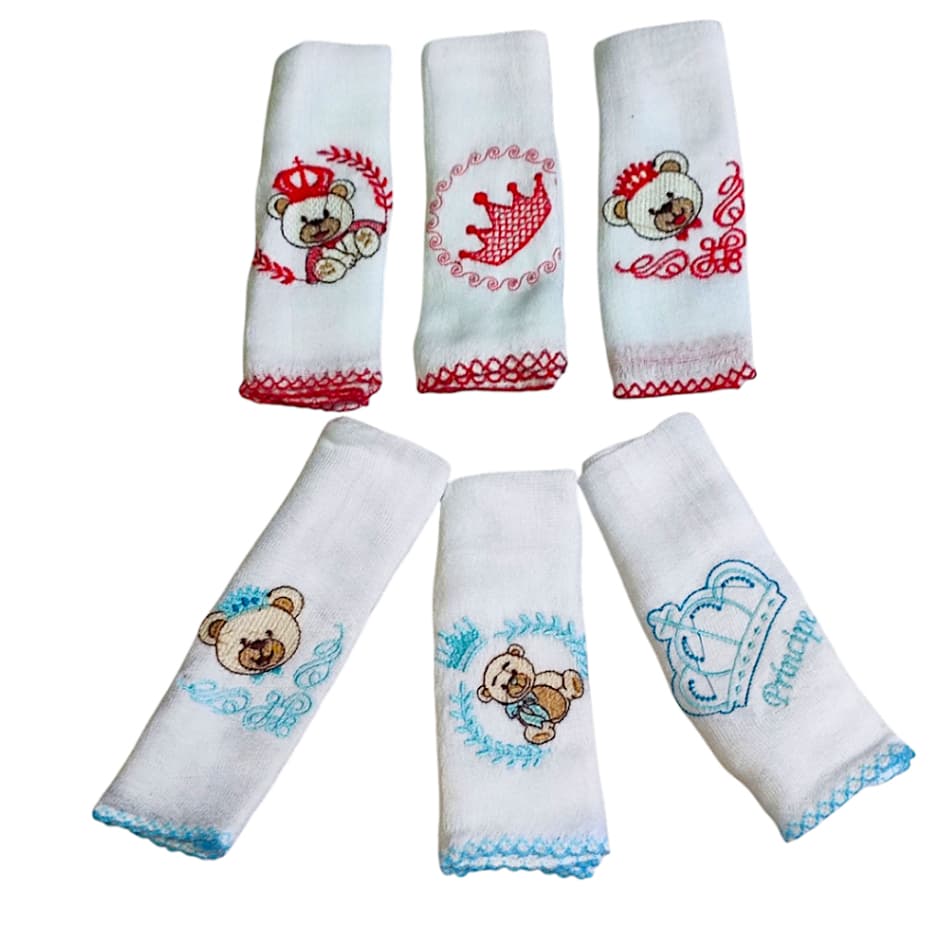 Fralda de Boca Bebê Algodão Bordado Luxo Menina Menino Bico