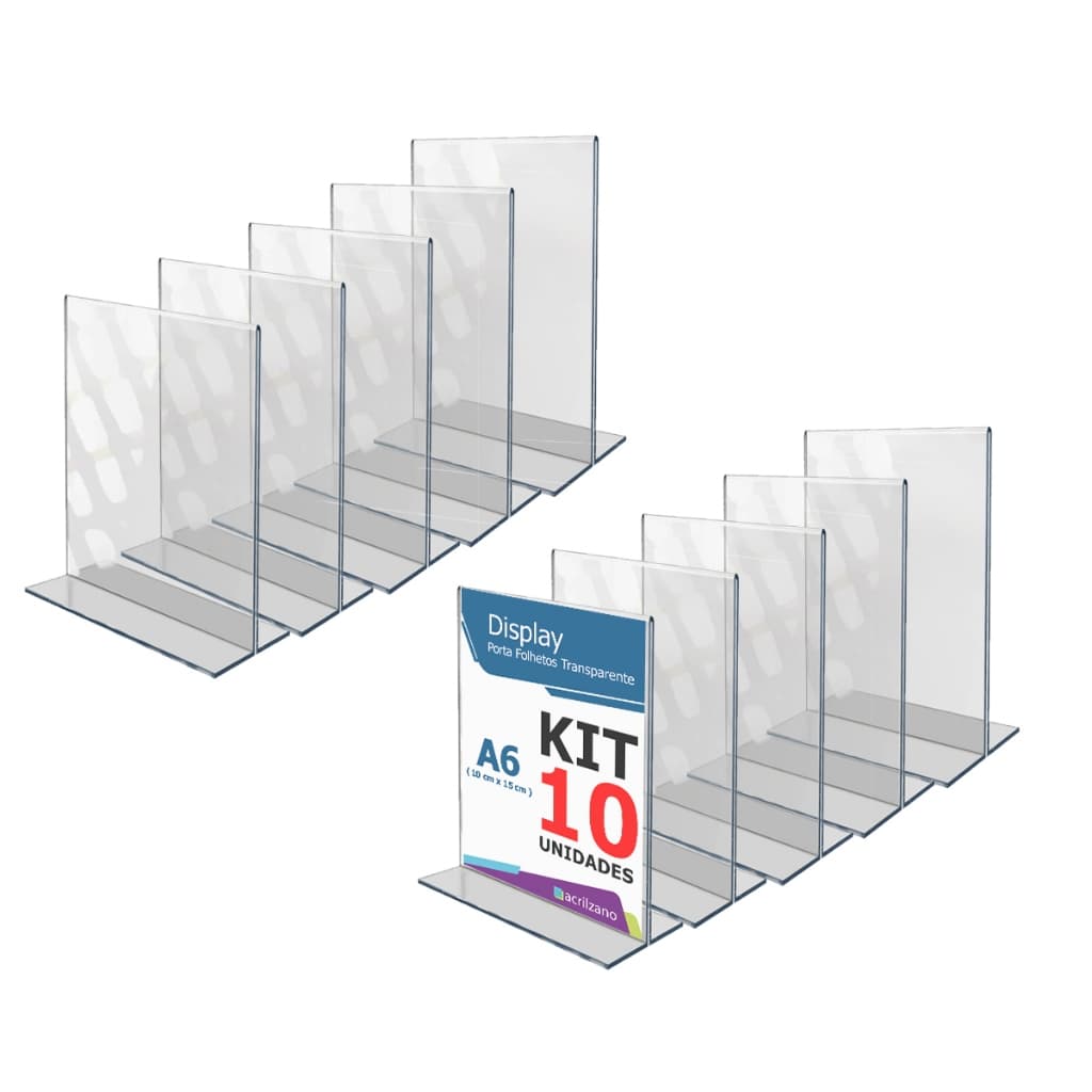 Display Acrilico T 10x15 A6 Balcão Mesa 10 Peças