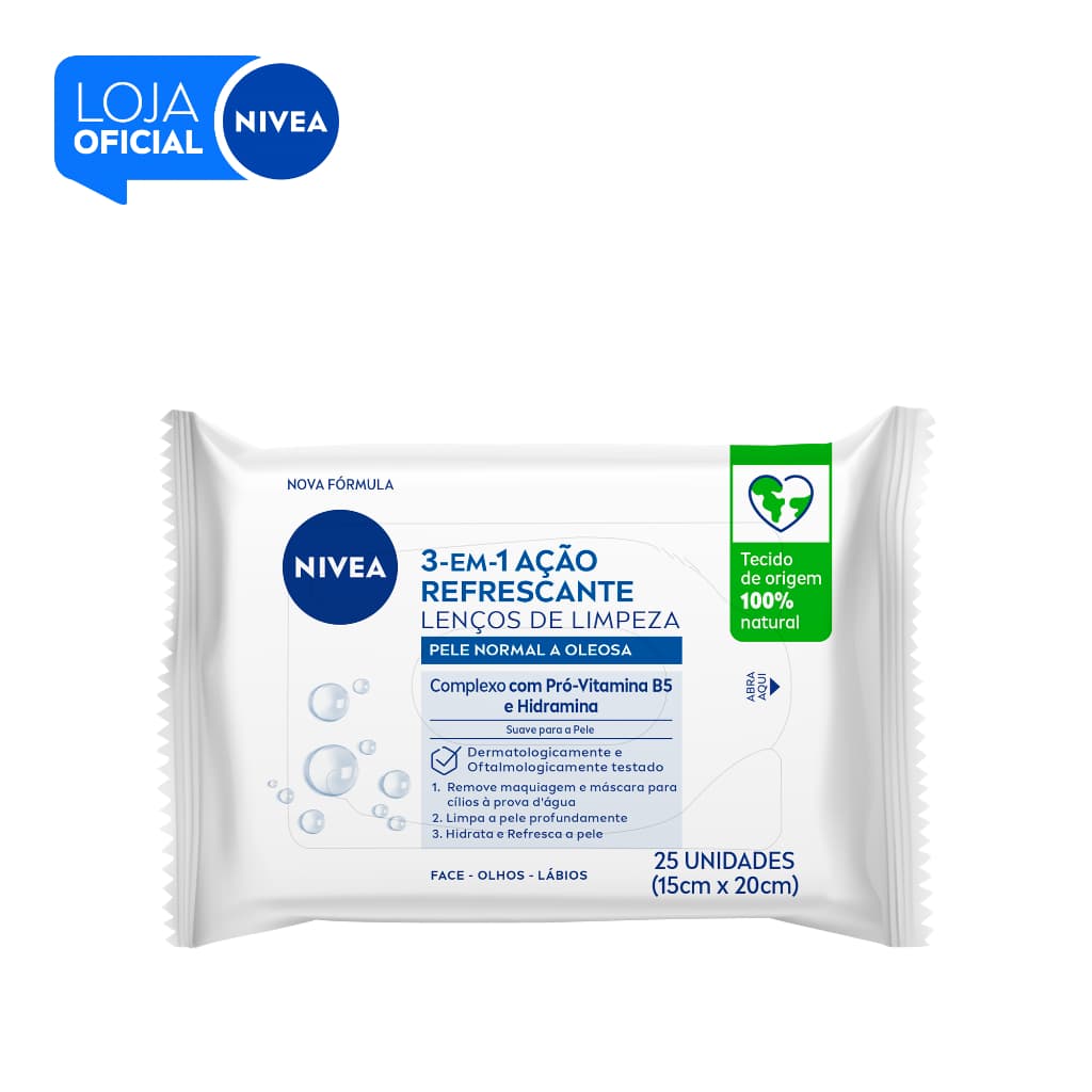 NIVEA Lenços de Limpeza Facial Ação Refrescante 3 em 1 25 un BBB 26
