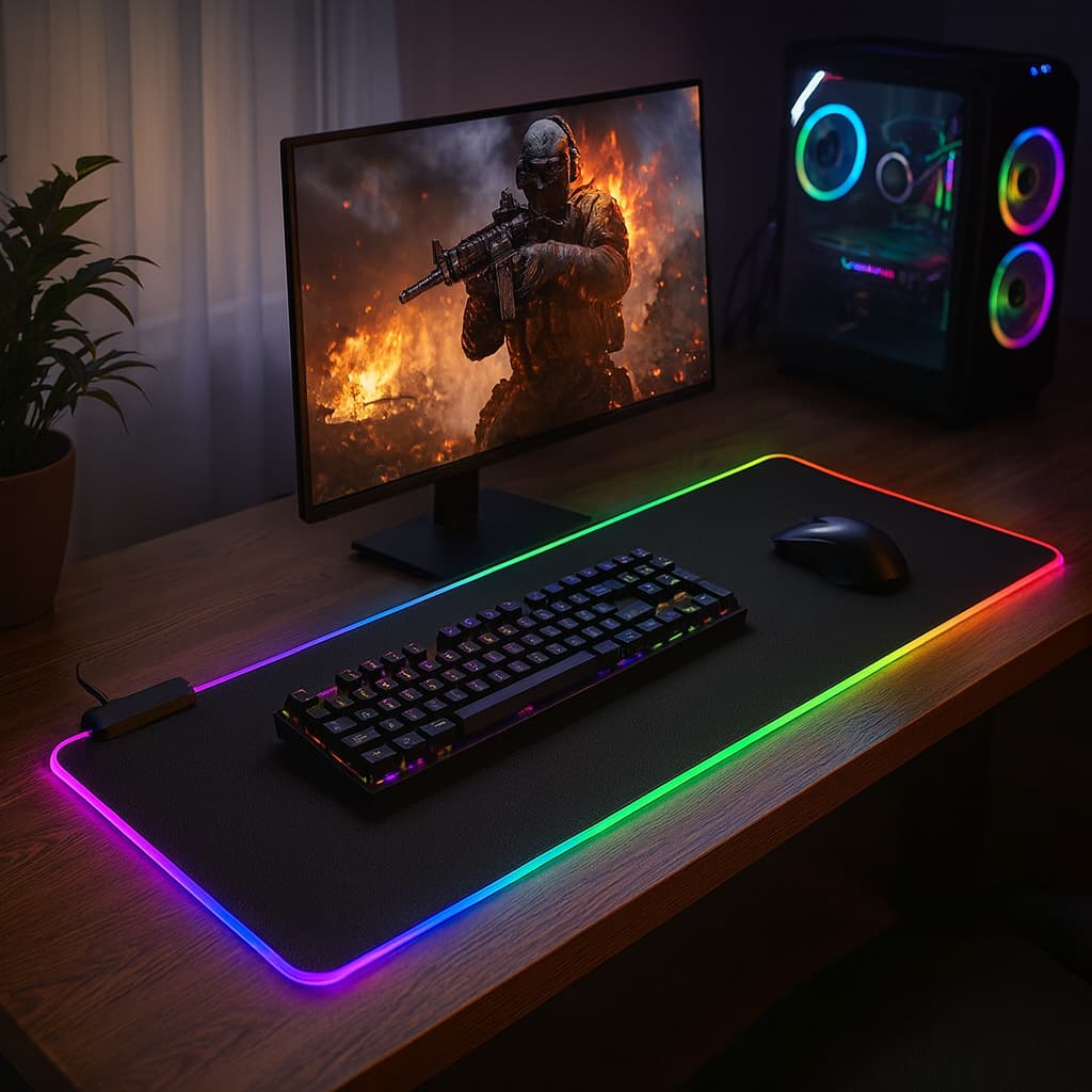 Mouse pad LED RGB Aportex Grande 800x300mm Base Antiderrapante Tecido Speed
