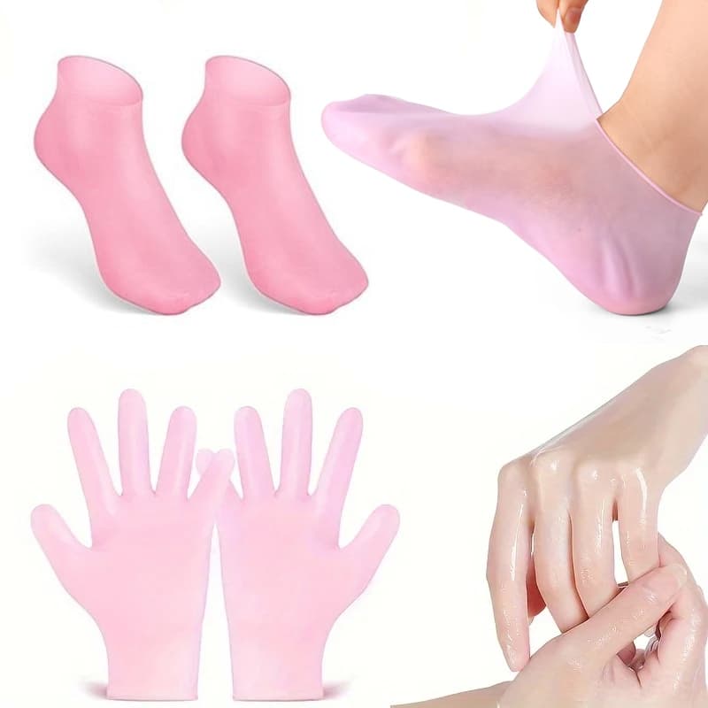 Conjunto Luva e Meia Gel Hidratante Reutilizável Silicone Anti Rachadura Mãos e Pés Ressecados