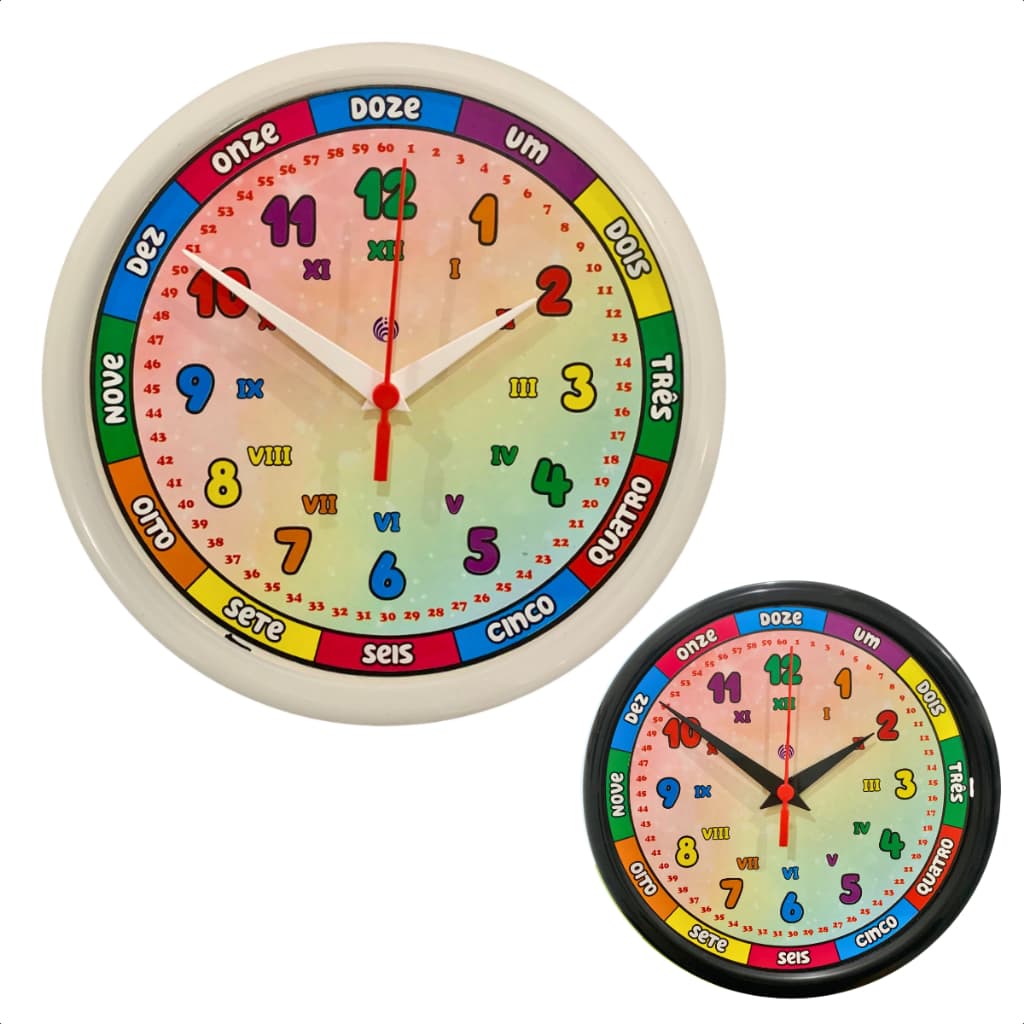 Relógio Parede Didático Educativo Infantil Colorido 24,5cm