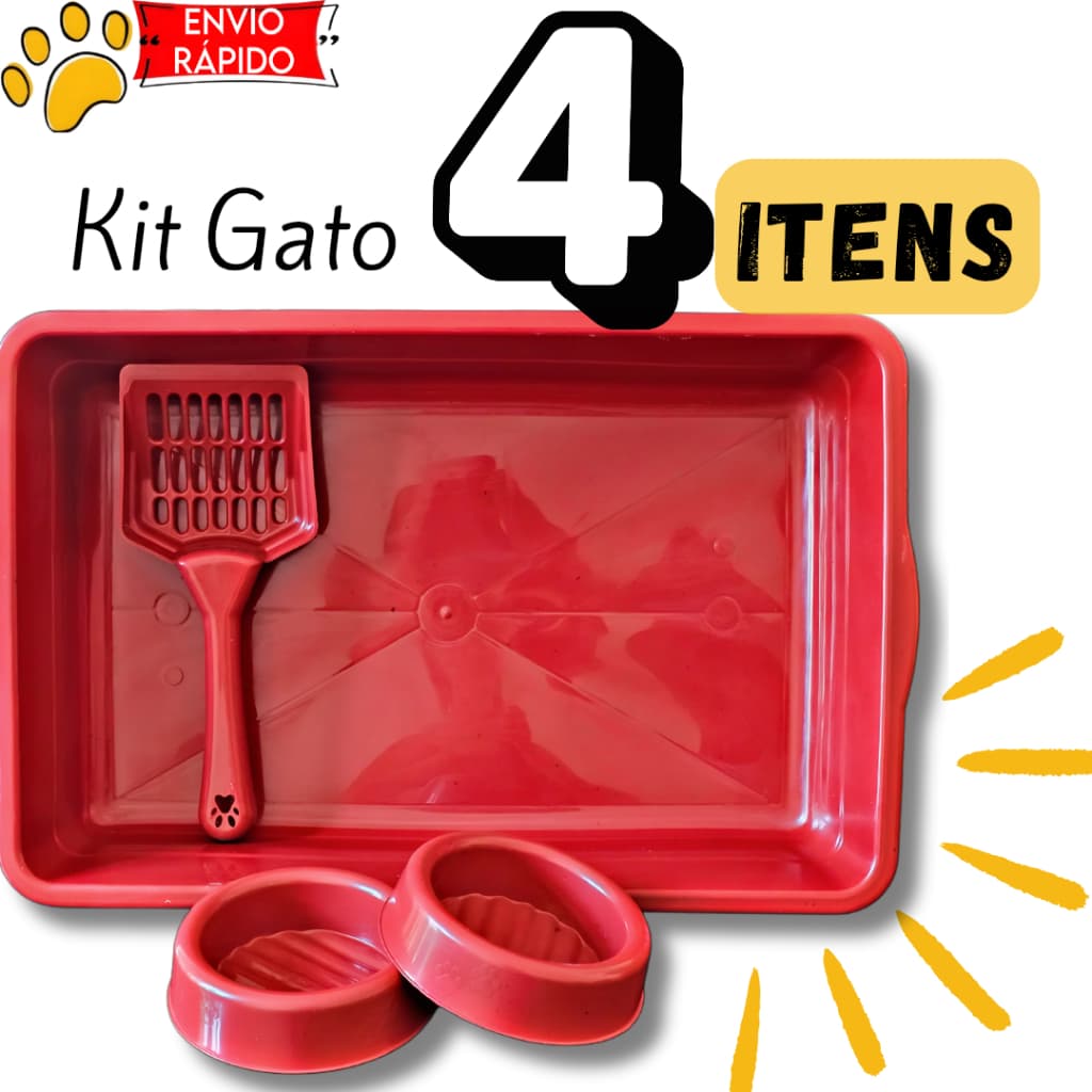 Kit gato com 4 itens , bandeja para gato, pote para gato e Pá higiênica para gato.