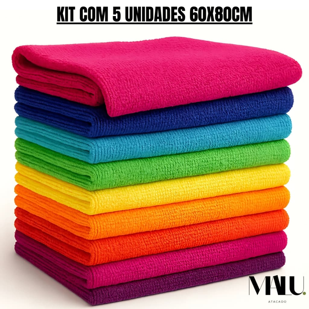 Kit 5 Pano de Chão Microfibra Macio 60x80cm Toalha de Limpeza Gigante Residencial