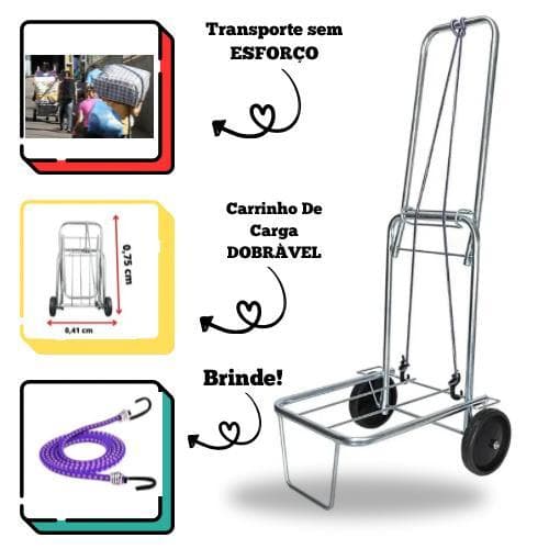 Carrinho Dobrável Maleiro 60kg Preto Cooler Praia Mala viagens bagagem mercado feira