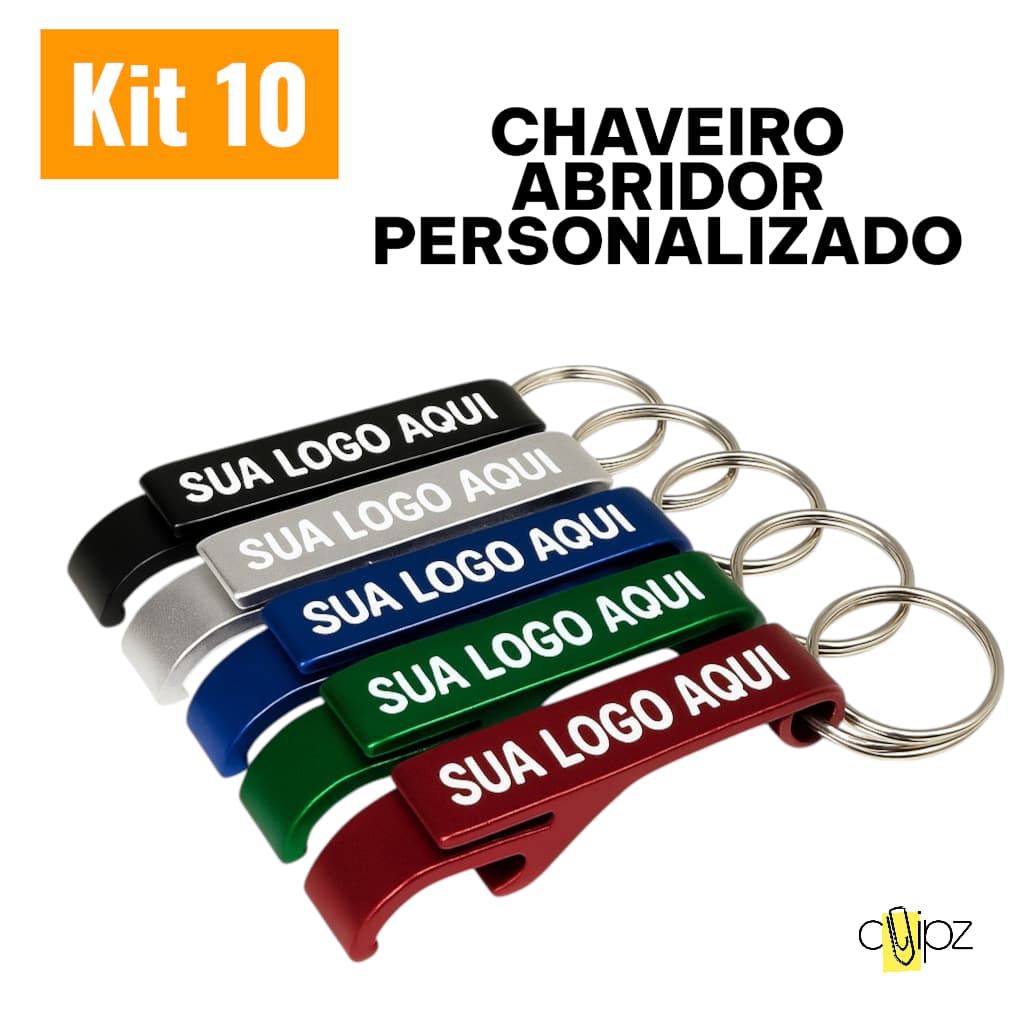 Kit 10 Chaveiros Abridor Personalizados | Brinde Corporativo com Logo Gravado