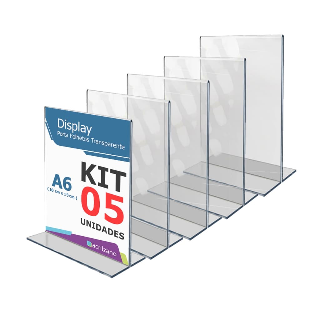 Display T 10x15 A6 Acrílico Balcão Mesa 05 Pecas