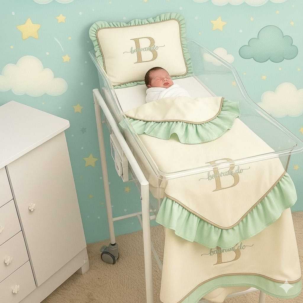 Kit Leito Maternidade 3 peças Personalizado com inicial e Nome meninos meninas