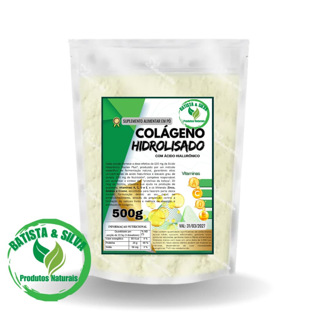 Colágeno Hidrolisado 500g - Rico em Vitaminas A, C, D, E