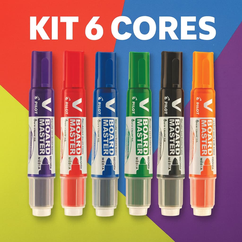 Kit 6 Marcadores Quadro Branco Pilot V-Board Master Recarregável Cores Variadas