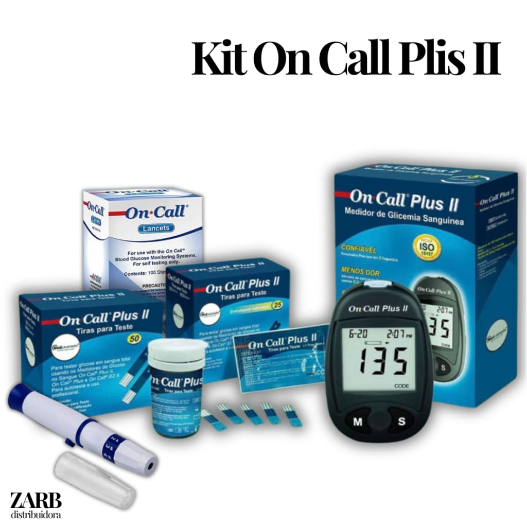 Kit Medidor Glicemia + 100 Tiras + 100 Lancetas + 1 Caneta Lancetadora On Call Plus II