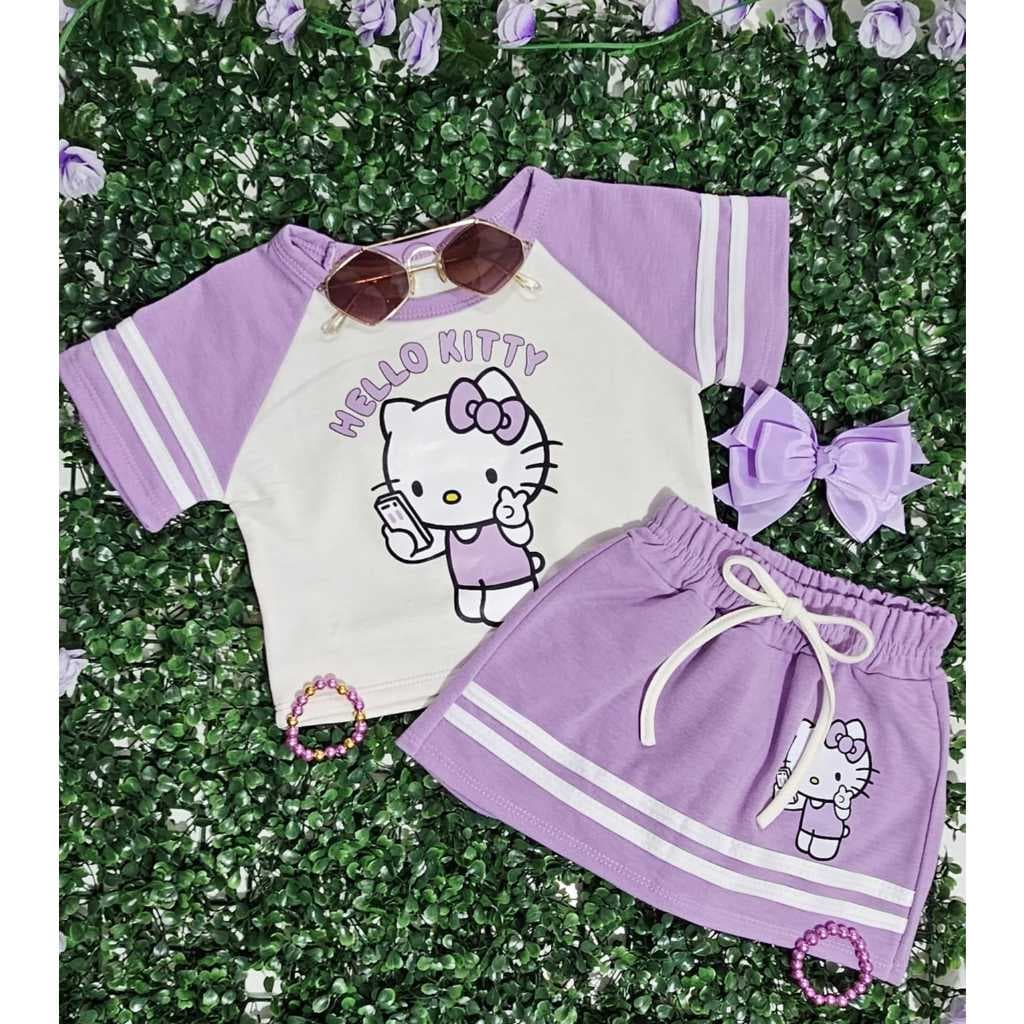 conjunto infantil - hello kitty short saia