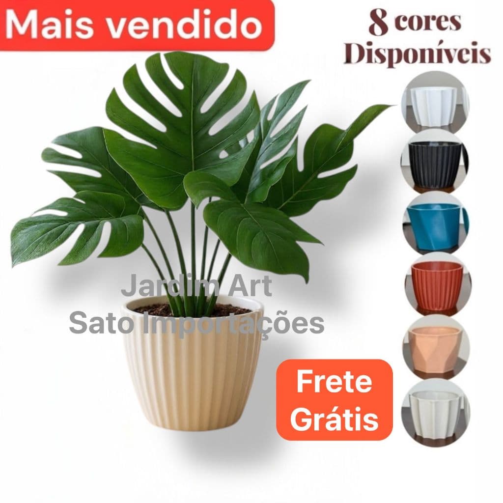 Arranjo Costela de Adão Artificial com Vaso Moderno 30cm c/ musgo