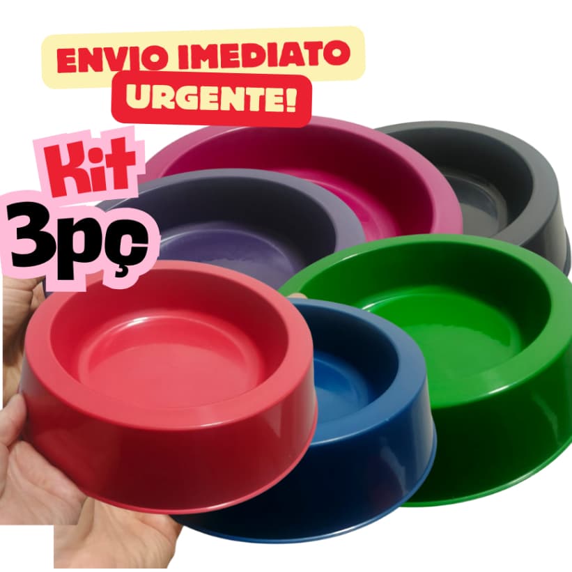 Kit 3 Potes Comedouro ou Bebedouro Cores Aleatórias 1 litro com 22 cm redondo