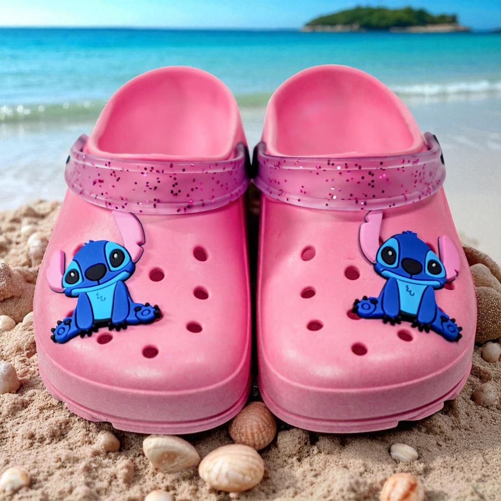 Babuche Menina Infantil Stitch Sandália Rosa Leve Antiderrapante