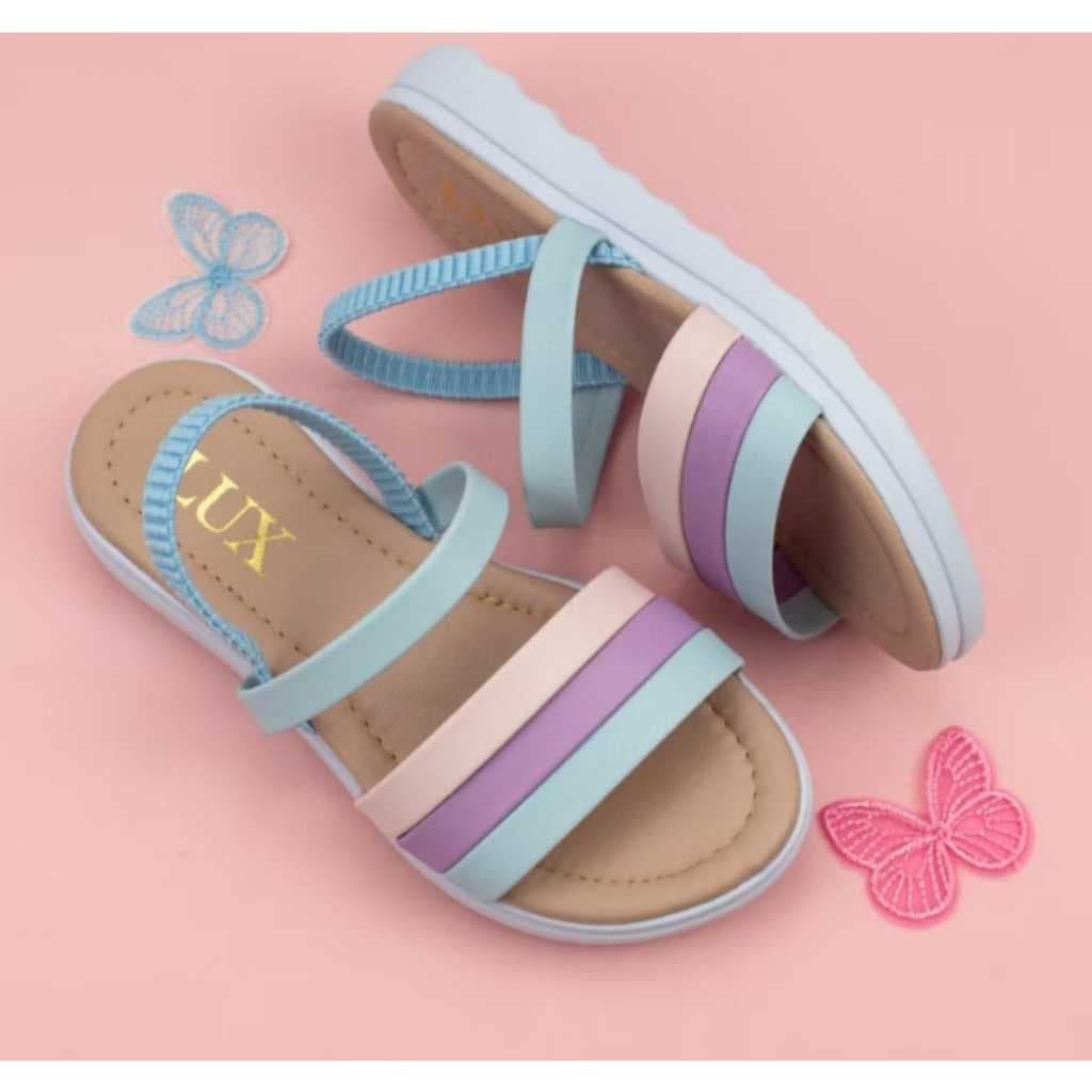 Sandália Infantil Menina Tiras Coloridas Rasteira Ultraleve Confortável