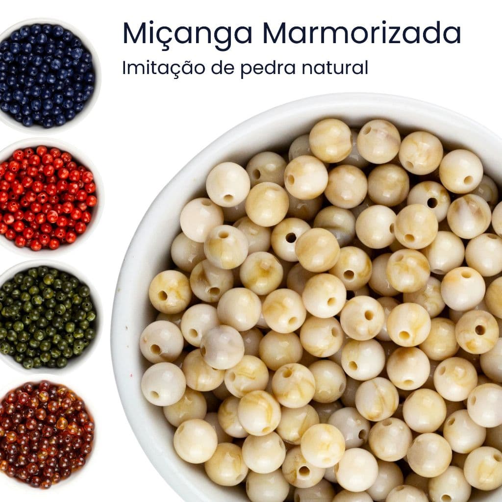 Miçanga Bola Lisa 8mm Marmorizada até 720 pçs 50 a 200 Gramas Para Pulseira, Colar, Artesanato