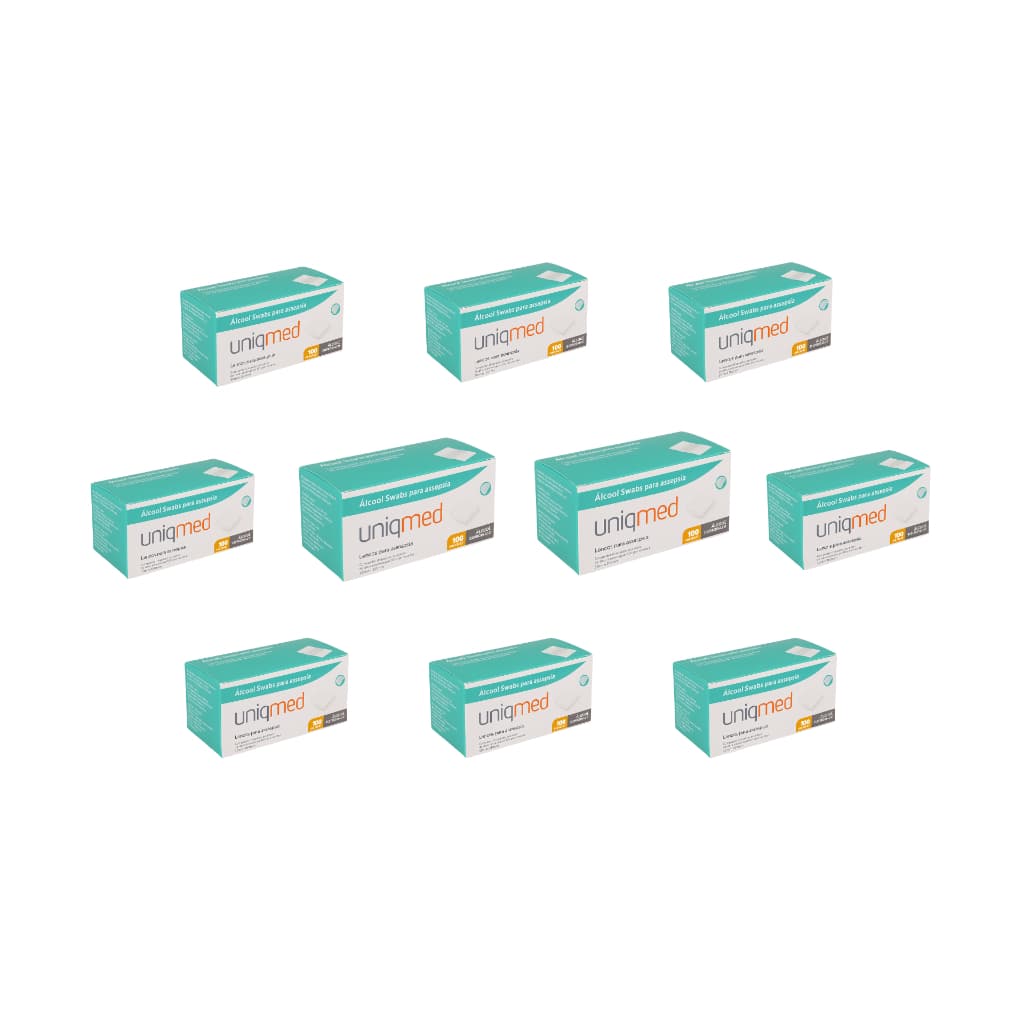 Kit 10 Caixas Álcool Swab 70% Saches Lenço Umedecido C/100 Unidades Cada - Uniqmed