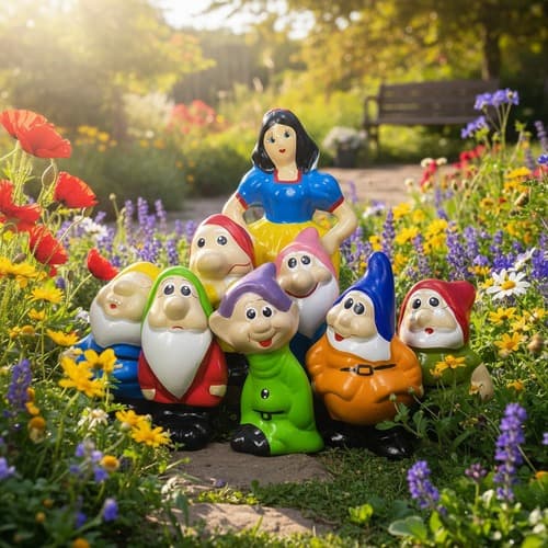 Branca de Neve e 7 Anões 30cm Cerâmica Jardim Decoração