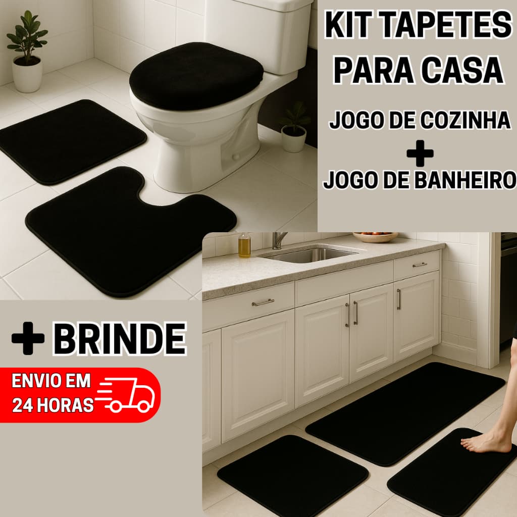 KIT TAPETES PARA CASA | Jogo De Tapetes 6 Peças para Banheiro e Cozinha PREMIUM FELPUDO