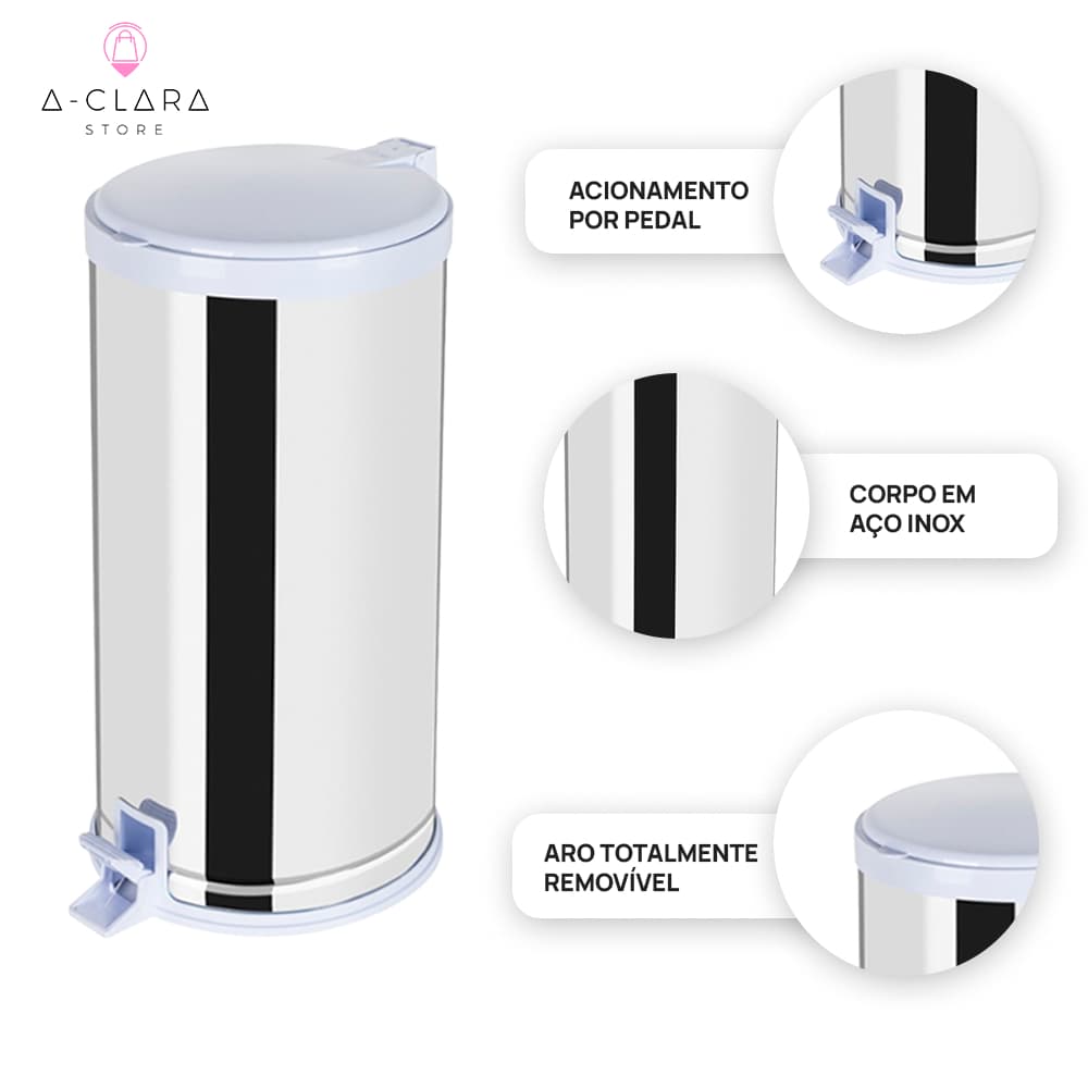 Lixeira Inox com Pedal 20L Ideal para Cozinha, Banheiro e Escritório Cesto de Lixo 20L