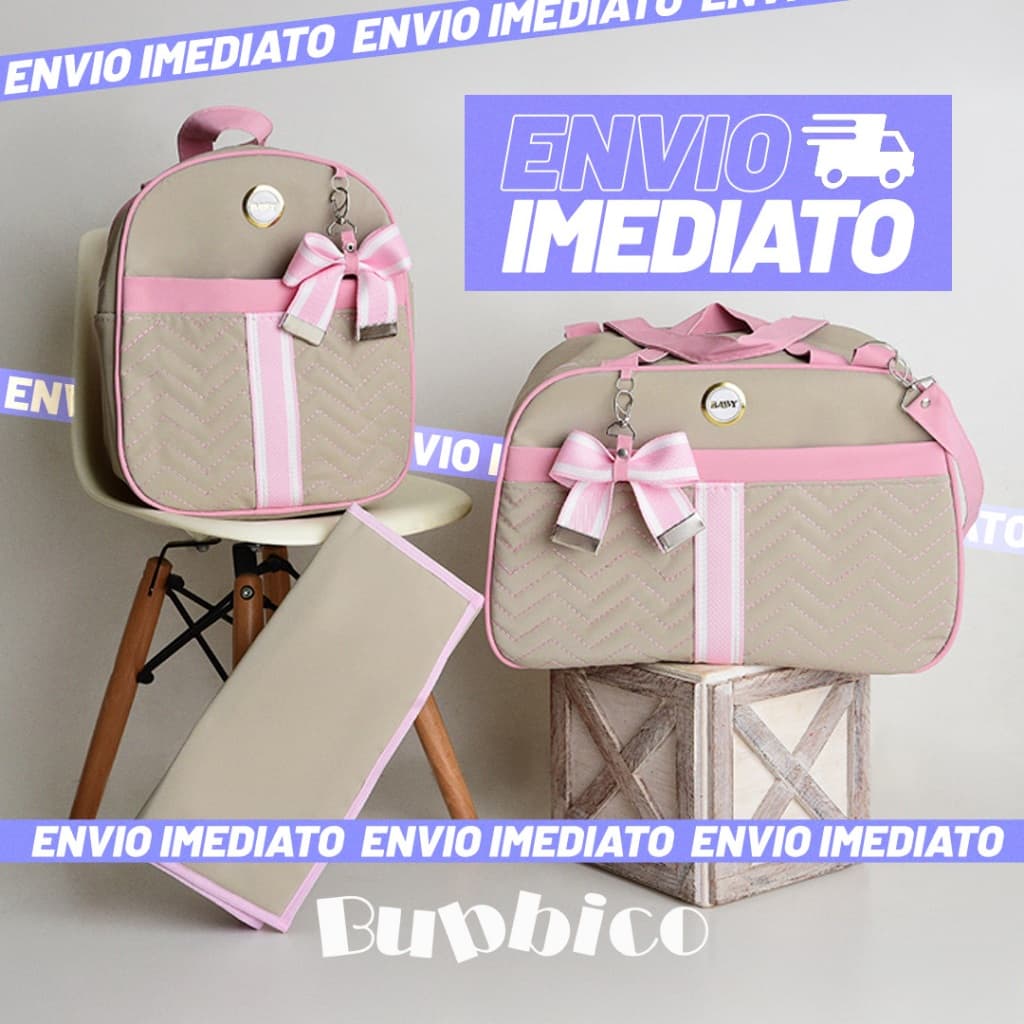 Kit Bolsa Maternidade Com Faixa e Laço 3 Peças Menina/Menino BUBBICO