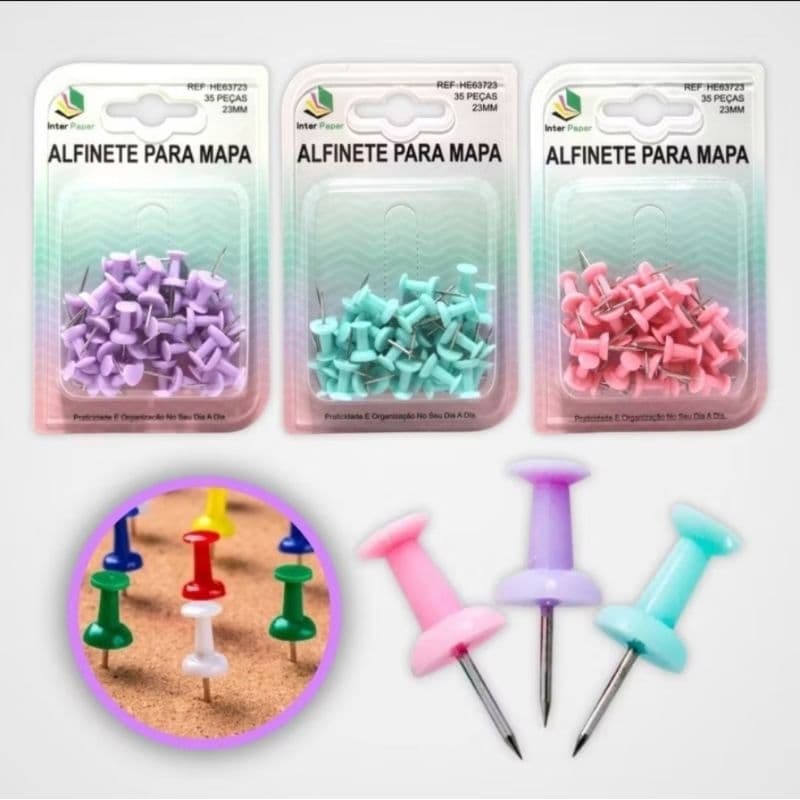 Alfinete para Mapa Tachinha pino 35 peças  25mm Interpaper
