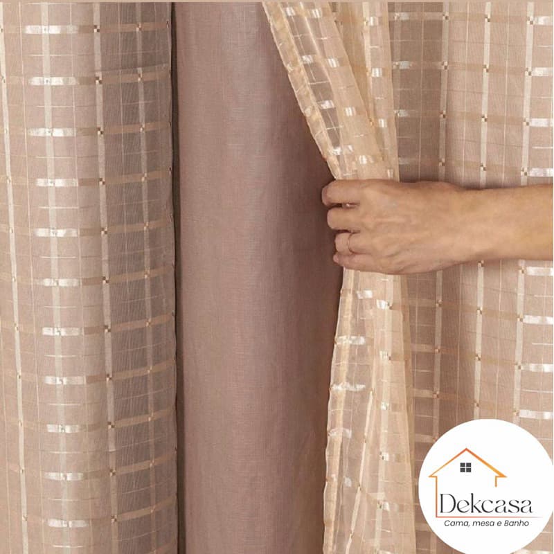 cortina Blackout PVC 3,00x2,80 com tecido voil xadrez